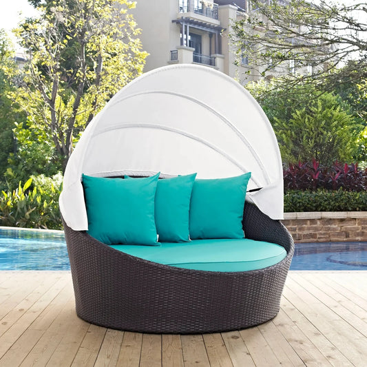 Simisola Outdoor Rattan Wicker Patio Daybed with Retractable Canopy