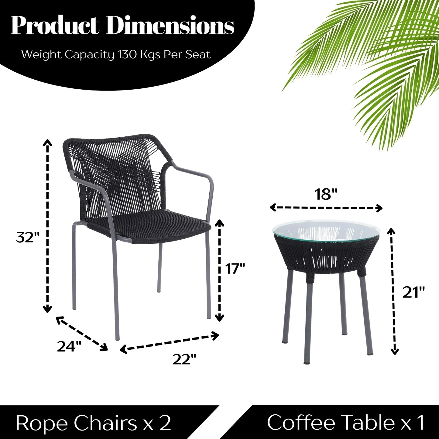 Evelina 3-Piece Outdoor Grey Rope Patio Set