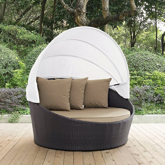 Yetunde Outdoor Rattan Wicker Patio Daybed with Retractable Canopy