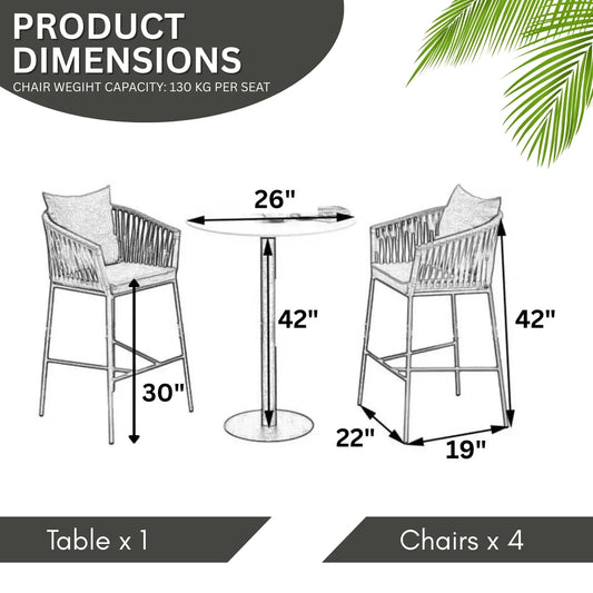 Xyla Outdoor Rope 5-Piece Bar Set With a High-Top Round Table