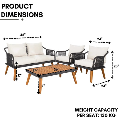 Adriana 4-Piece Outdoor Rope Patio Furniture Set with Wood-Top Table