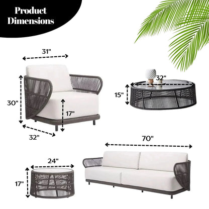 Laken Outdoor Rope 4 Seater Sofa Set With Glass Top Tables