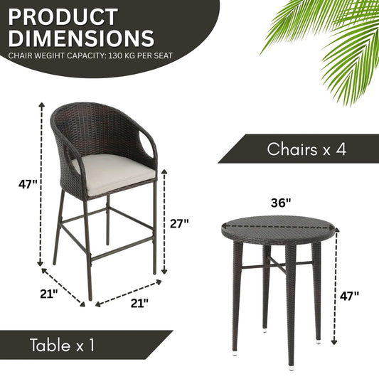 Amaris 5 Piece Outdoor Wicker Bar Set with High Top Table