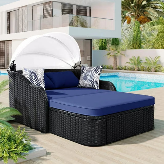 Vilde Outdoor Rattan Wicker Double Seater Canopy Daybed