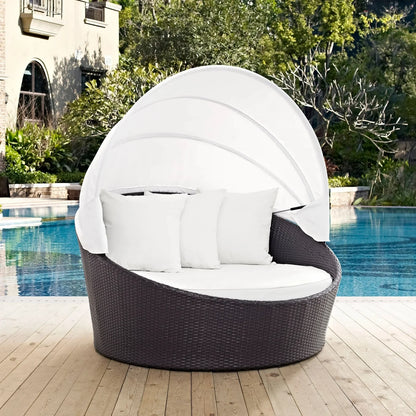 Adama Outdoor Rattan Wicker Patio Daybed with Retractable Canopy