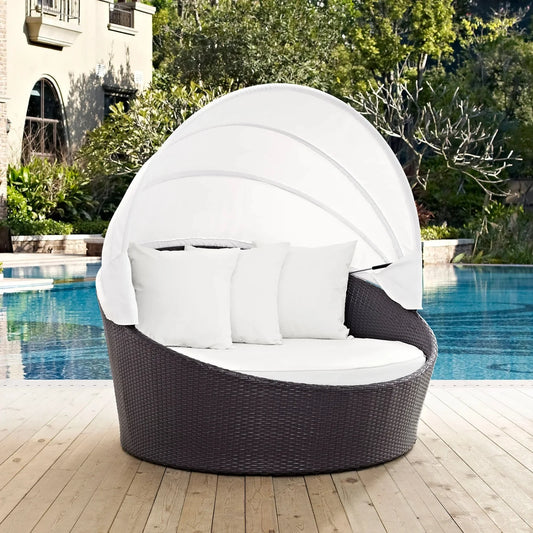 Adama Outdoor Rattan Wicker Patio Daybed with Retractable Canopy