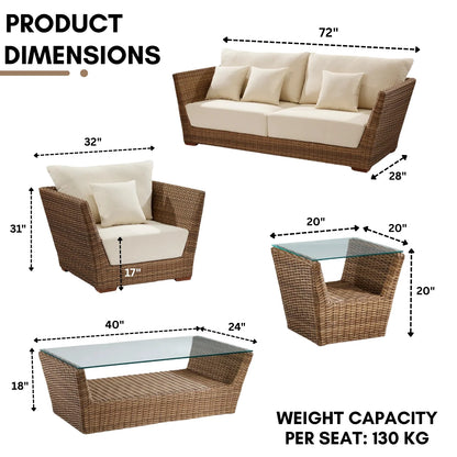 Patricia 5-Piece Outdoor Wicker Sofa Set With 2-Tier Glass Top Tables