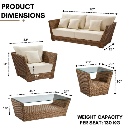 Patricia 5-Piece Outdoor Wicker Sofa Set With 2-Tier Glass Top Tables