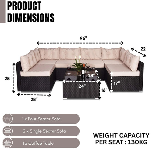 Odessa 6-Seater Outdoor Garden Conversation Sofa Set (Dark Brown & Cream)