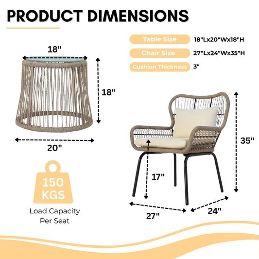 Lilou Outdoor Patio Garden 3 Piece All Weather Resistant Furniture Set