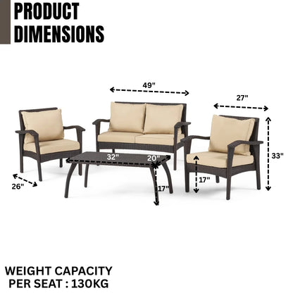 Qiao 4 Pieces Patio Furniture Set, Outdoor Sectional Sofa