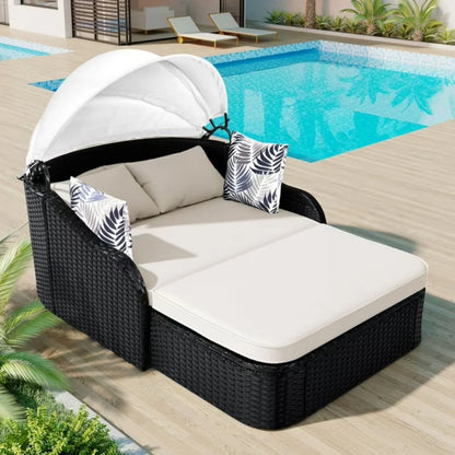 Abiola Outdoor Rattan Wicker Double Seater Canopy Daybed