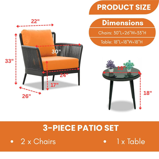 Amulya Outdoor 3 Piece All-Weather Rope Patio Set