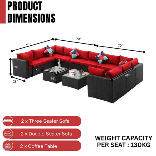 Zhilan 6-Piece Outdoor Wicker Sofa Set (Black/Red)