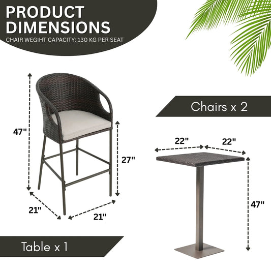 Juwairiya Outdoor Bar Set with High Top Table – All-Weather Rattan