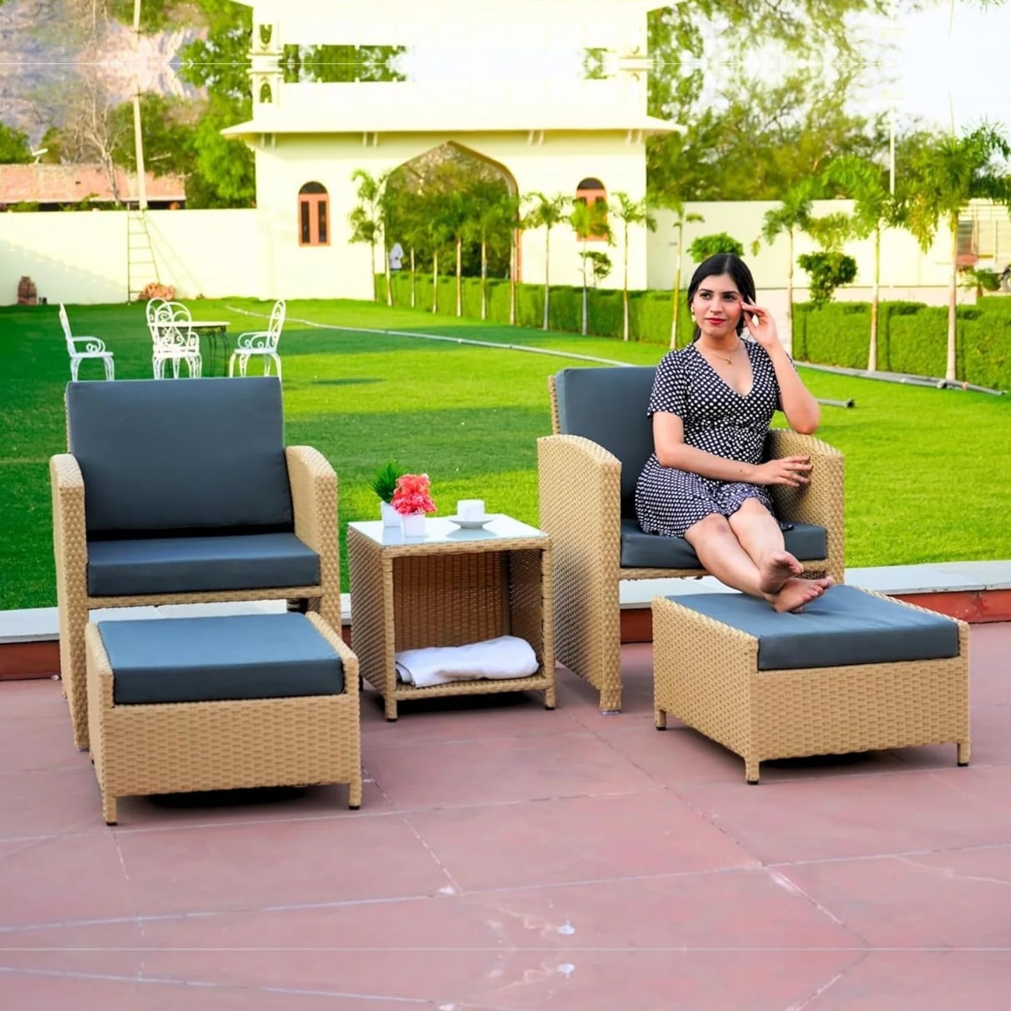 Dhanvi Outdoor 5 Piece Patio Wicker All Weather Sectional Furniture Set