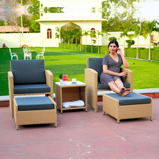 Dhanvi Outdoor 5 Piece Patio Wicker All Weather Sectional Furniture Set