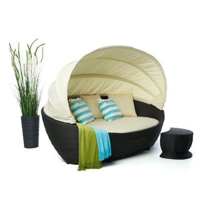 Fadwa Outdoor All-Weather Wicker Patio Daybed with Retractable Canopy