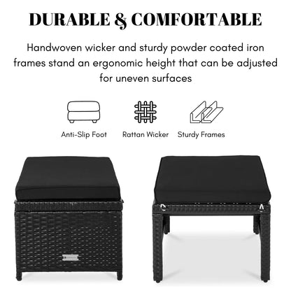 Kavisha Set of 2 Wicker Ottomans, Multipurpose Outdoor Furniture