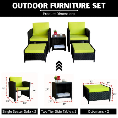 Chandni Outdoor 5 Piece Patio Wicker All Weather Sectional Furniture Set