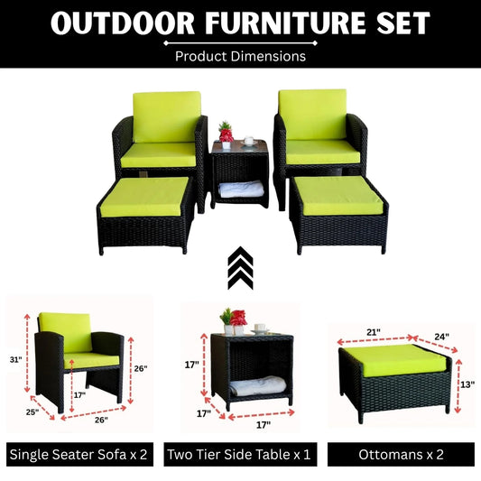Chandni Outdoor 5 Piece Patio Wicker All Weather Sectional Furniture Set