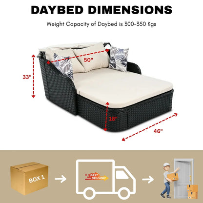 Abiola Outdoor Rattan Wicker Double Seater Canopy Daybed