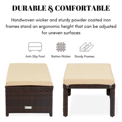 Mahek Set of 2 Wicker Ottomans, Multipurpose Outdoor Furniture