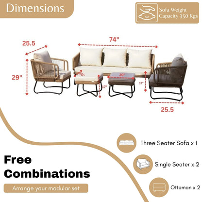 Tao 7 Seater Outdoor Rope Sofa Set with Ottomans