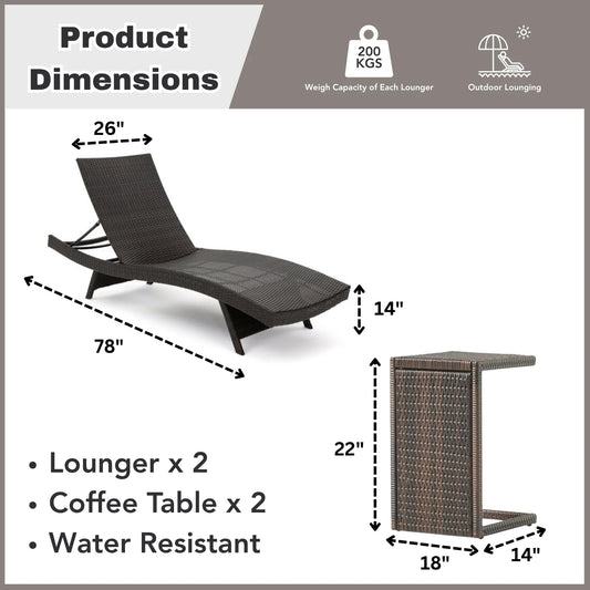 Ronke Outdoor Rattan Wicker Lounge Chairs Set of 2 with Matching Side Table