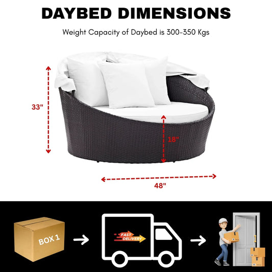 Adama Outdoor Rattan Wicker Patio Daybed with Retractable Canopy