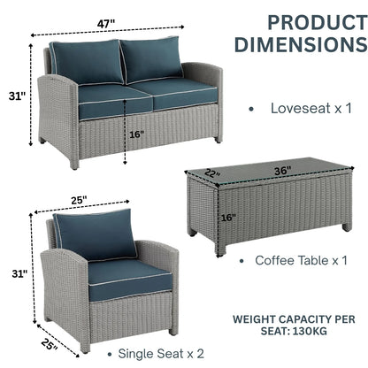 Zoe 4 Pieces Patio Furniture Set, Outdoor Sectional Sofa