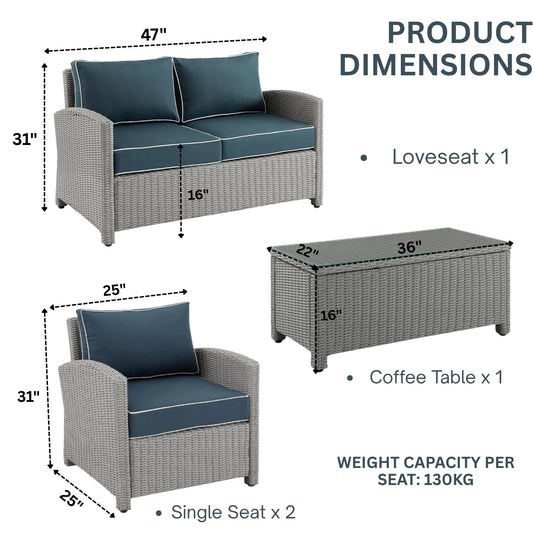 Zoe 4 Pieces Patio Furniture Set, Outdoor Sectional Sofa