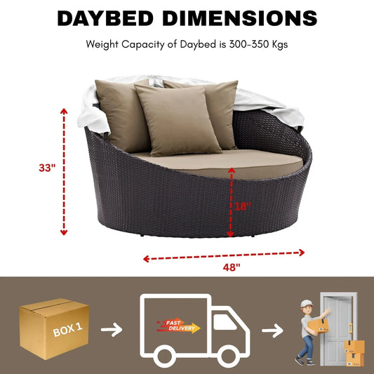 Yetunde Outdoor Rattan Wicker Patio Daybed with Retractable Canopy
