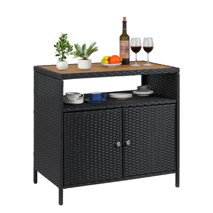 Soledad Outdoor Rattan Wicker Bar Table With Wooden Top