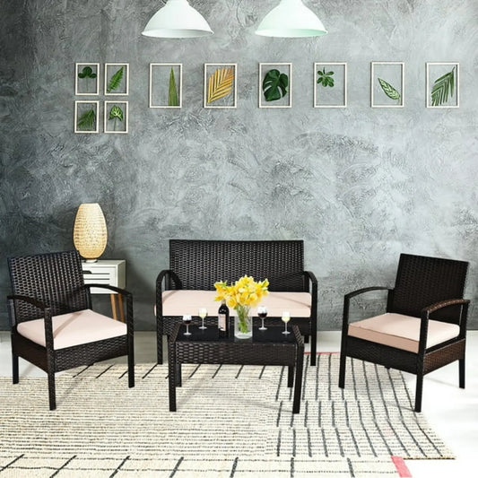 Violet 4 Pieces Patio Furniture Set, Outdoor Sectional Sofa