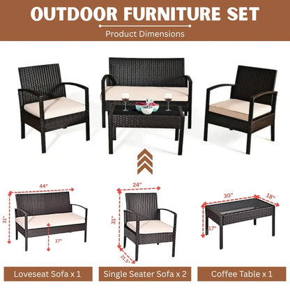Violet 4 Pieces Patio Furniture Set, Outdoor Sectional Sofa