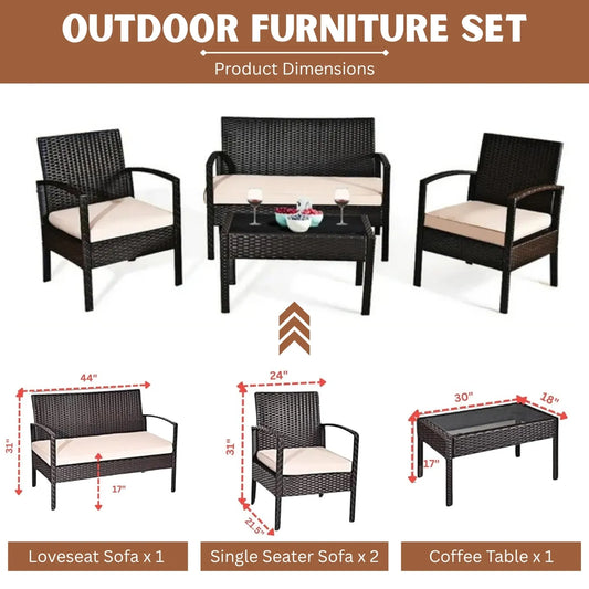 Violet 4 Pieces Patio Furniture Set, Outdoor Sectional Sofa