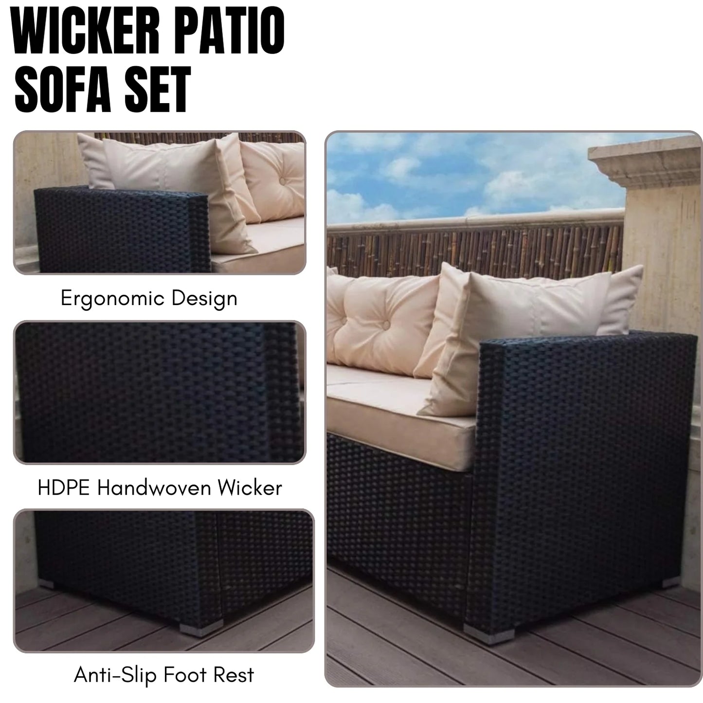 Odessa 6-Seater Outdoor Garden Conversation Sofa Set (Dark Brown & Cream)
