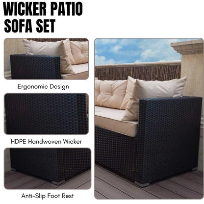 Odessa 6-Seater Outdoor Garden Conversation Sofa Set (Dark Brown & Cream)