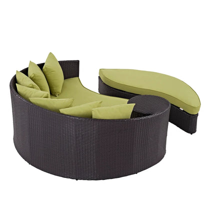 Leonie Outdoor Rattan Wicker Daybed (Dark Brown & Green)