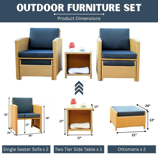 Dhanvi Outdoor 5 Piece Patio Wicker All Weather Sectional Furniture Set