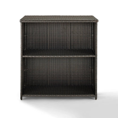Olalla Outdoor Rattan Wicker Bar Table With Storage Selves