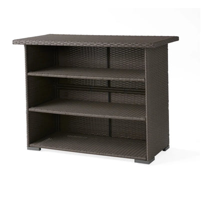 Rocio Outdoor Rattan Wicker Bar Table With Storage Selves