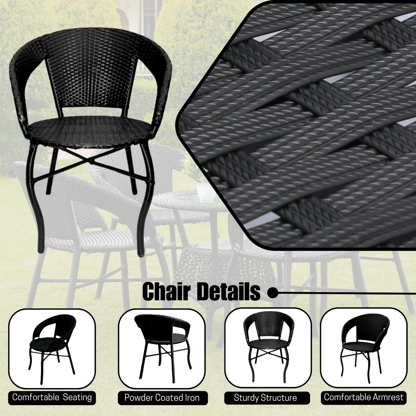 Piper 5-Piece Outdoor Rattan Wicker Patio Bistro Set