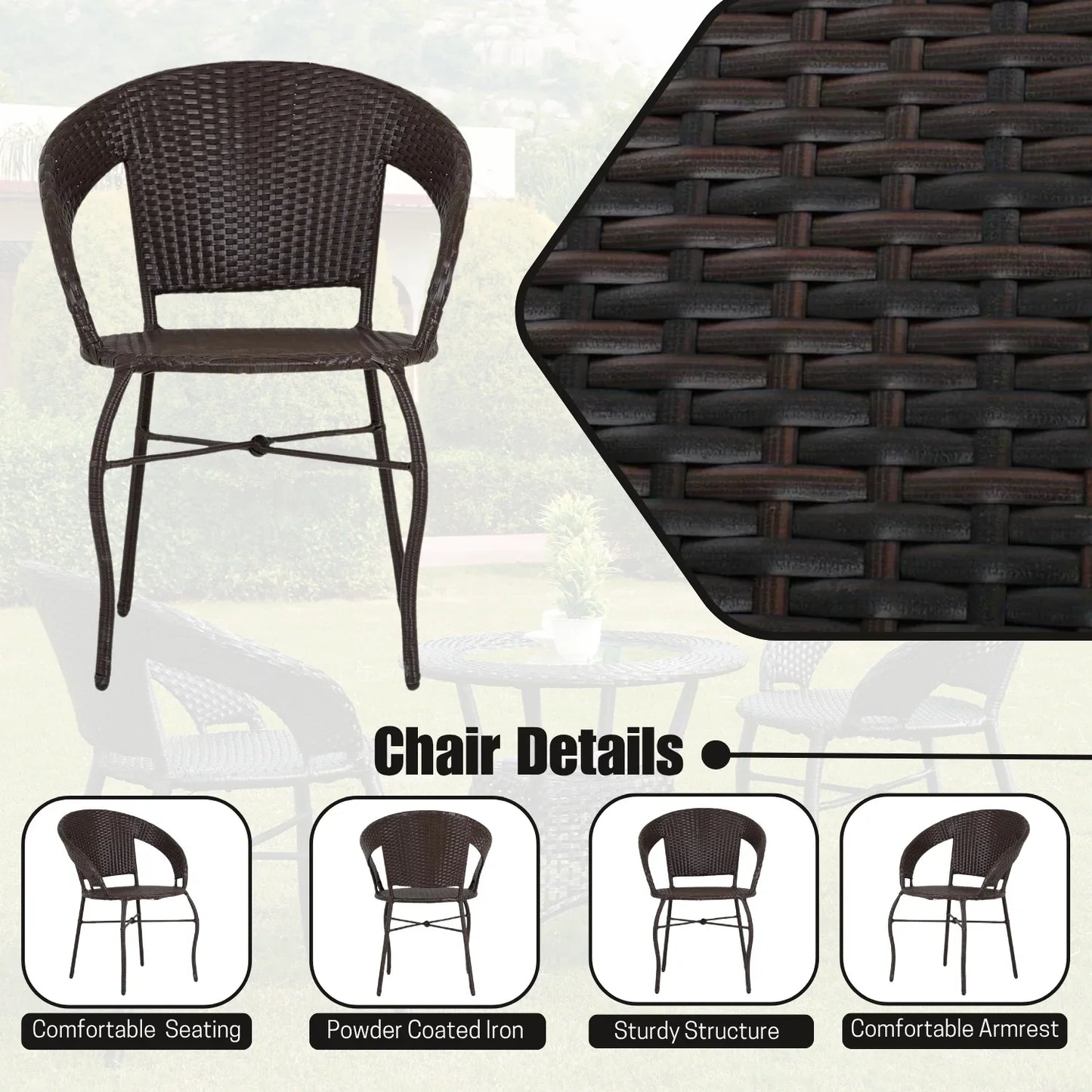 Sumaya 3-Piece Outdoor Rattan Wicker Patio Bistro Set