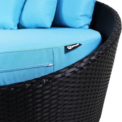 Johanne Outdoor Rattan Wicker Daybed with Glass Top Table
