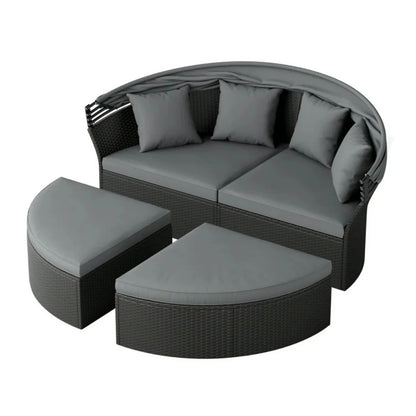 Outdoor Round Canopy Daybed Wicker Patio Furniture Set with Cushions