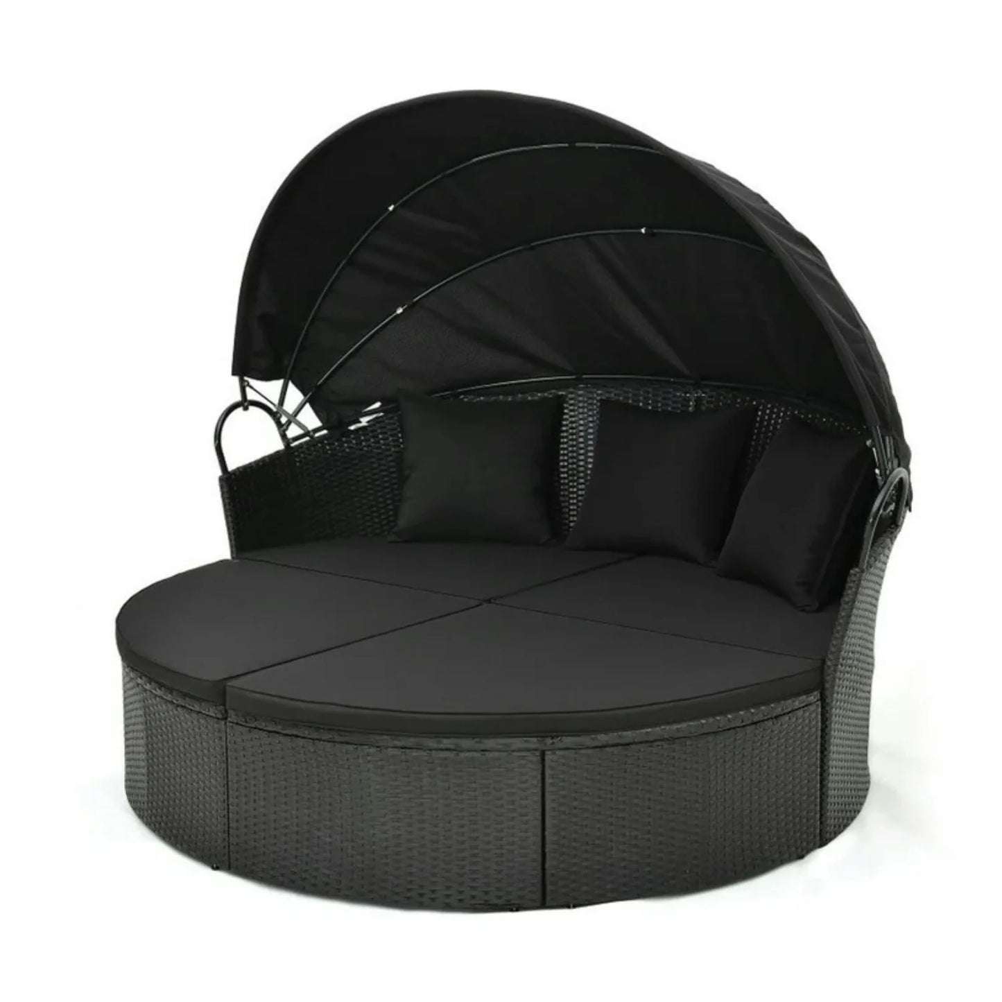Outdoor Round Canopy Daybed Wicker Patio Furniture Set with Cushions