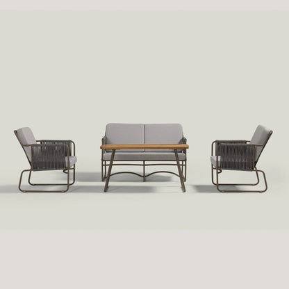 Isabeau Outdoor Rope Loveseat Sofa Set With Wooden Top Table