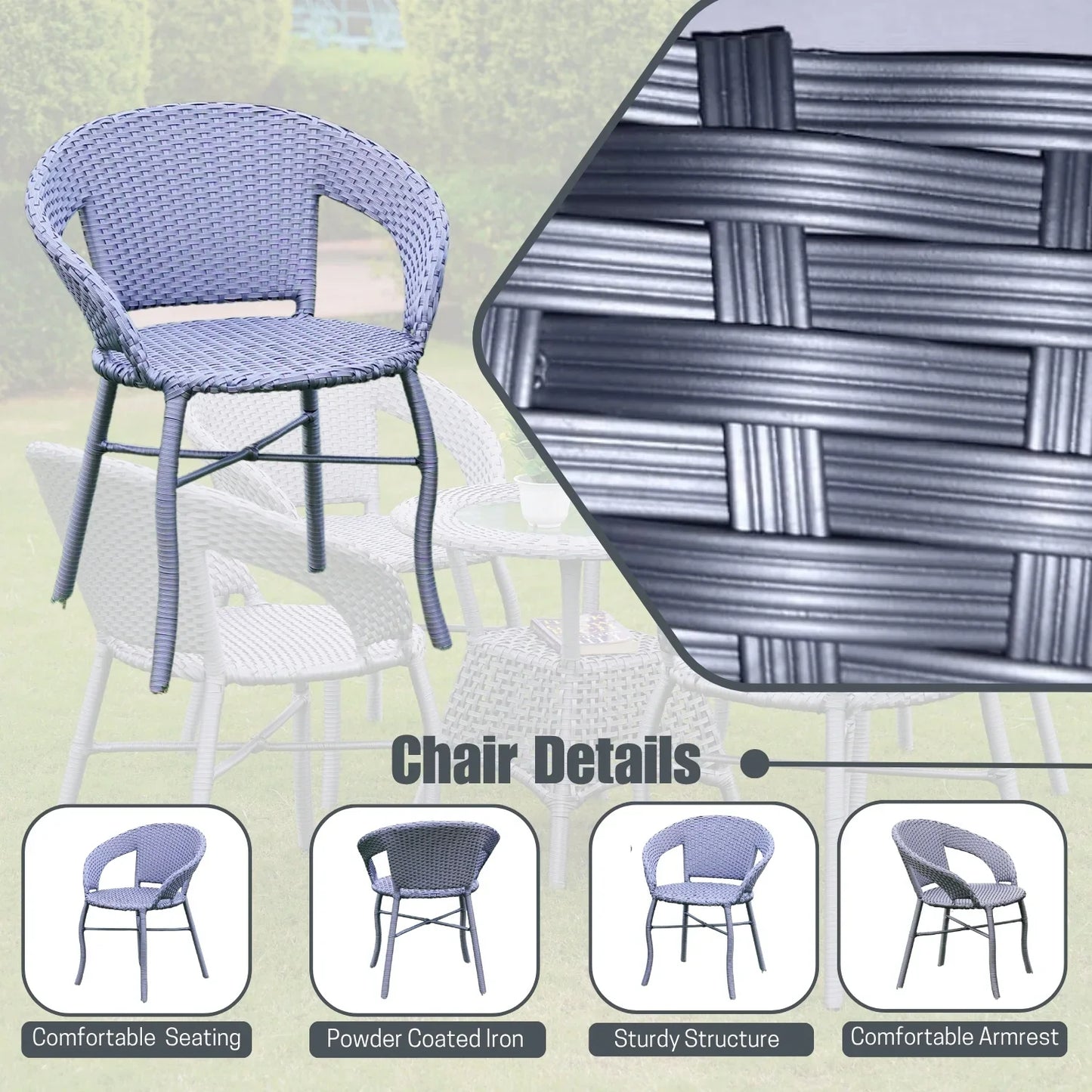 Mercedes 5-Piece Outdoor Rattan Wicker Patio Bistro Set